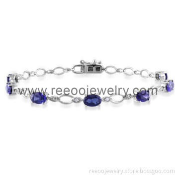 Amethyst Color CZ Solid Silver Bracelet for Women, Fashion Chain Bracelet